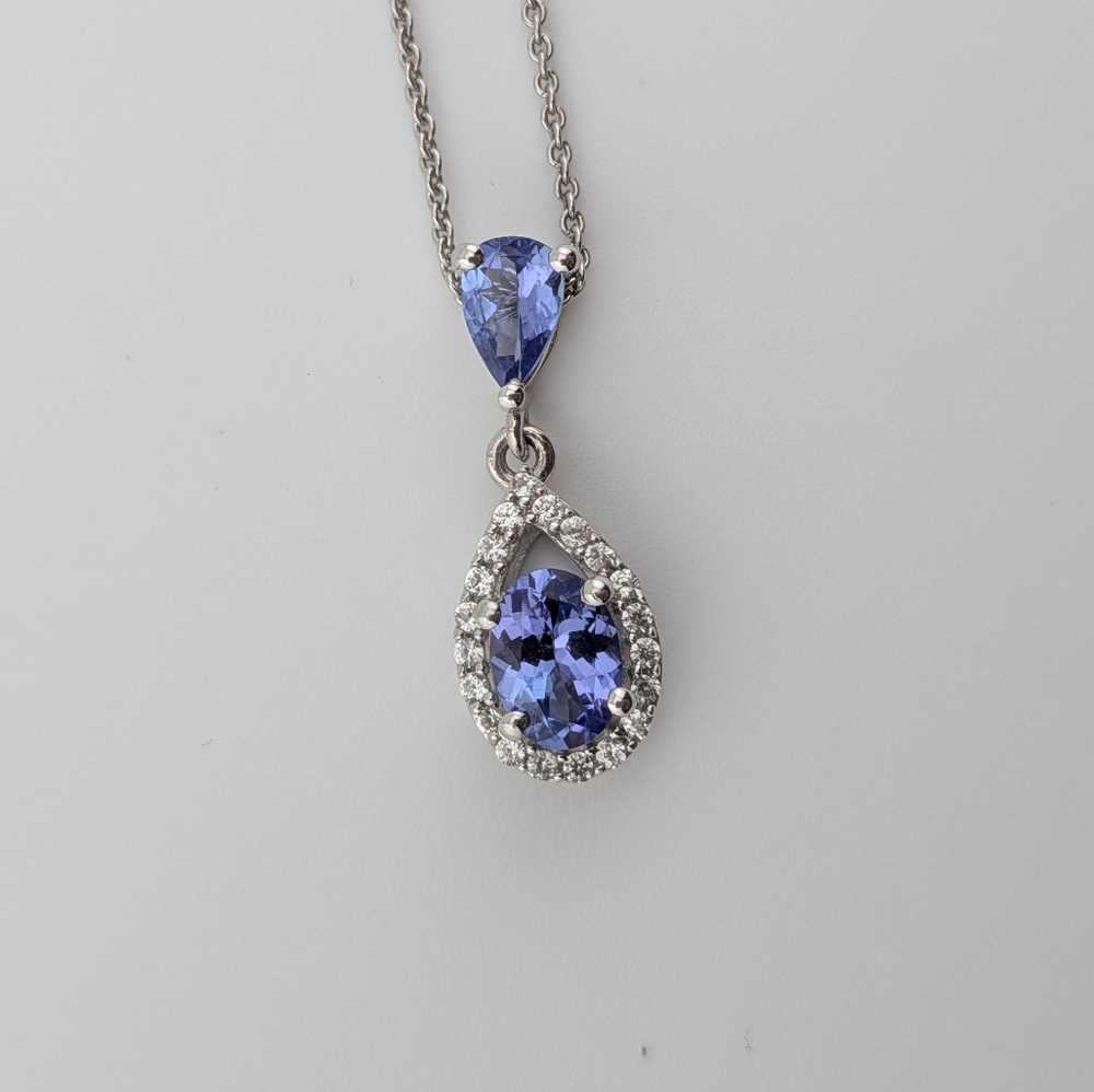 Tourmaline And Moissanite Teardrop Sterling Silver Pendant Necklace - Picture 1 of 5